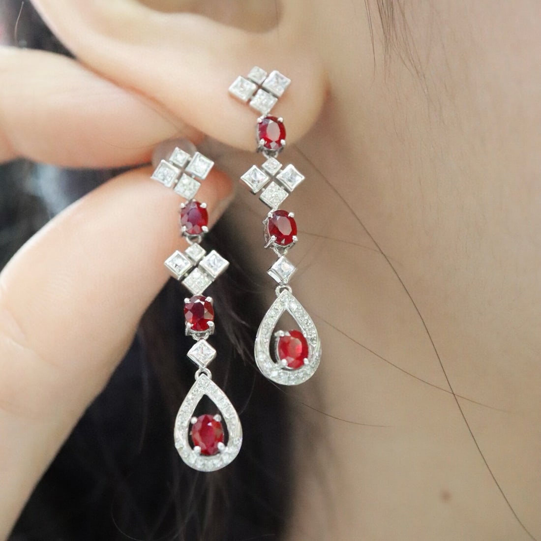 14k Gold 1.74 Ctw Natural Ruby & Diamond Earrings - 5