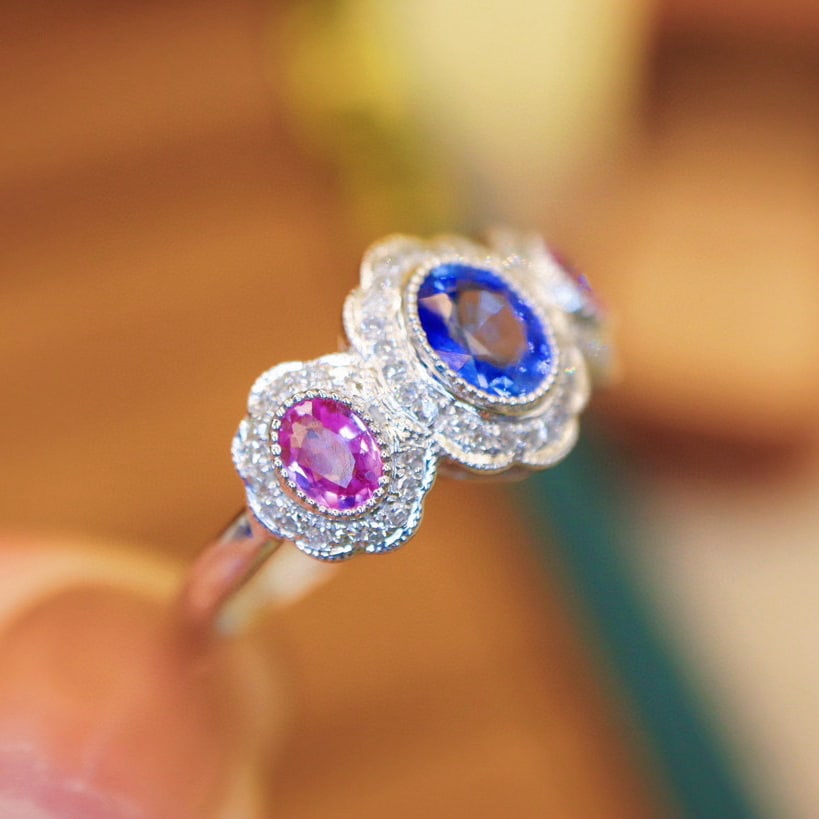 14k Gold 1.41 Ctw Natural Sapphire & Diamond Ring - 2