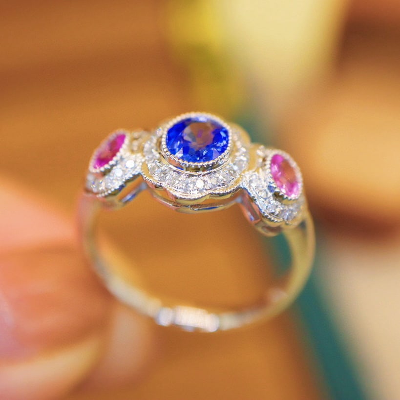 14k Gold 1.41 Ctw Natural Sapphire & Diamond Ring - 3