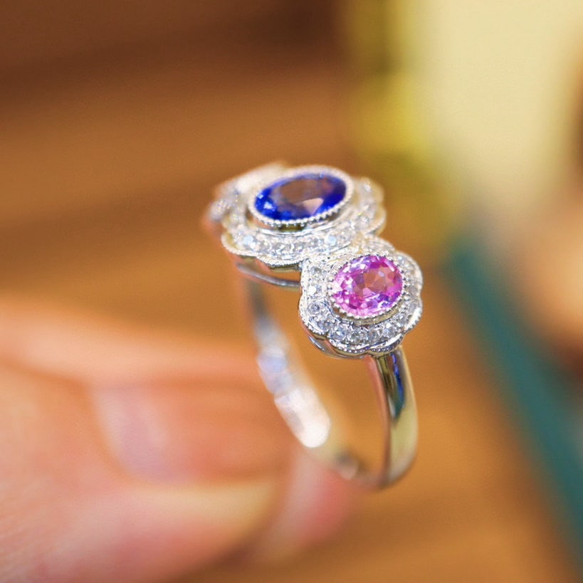 14k Gold 1.41 Ctw Natural Sapphire & Diamond Ring - 4