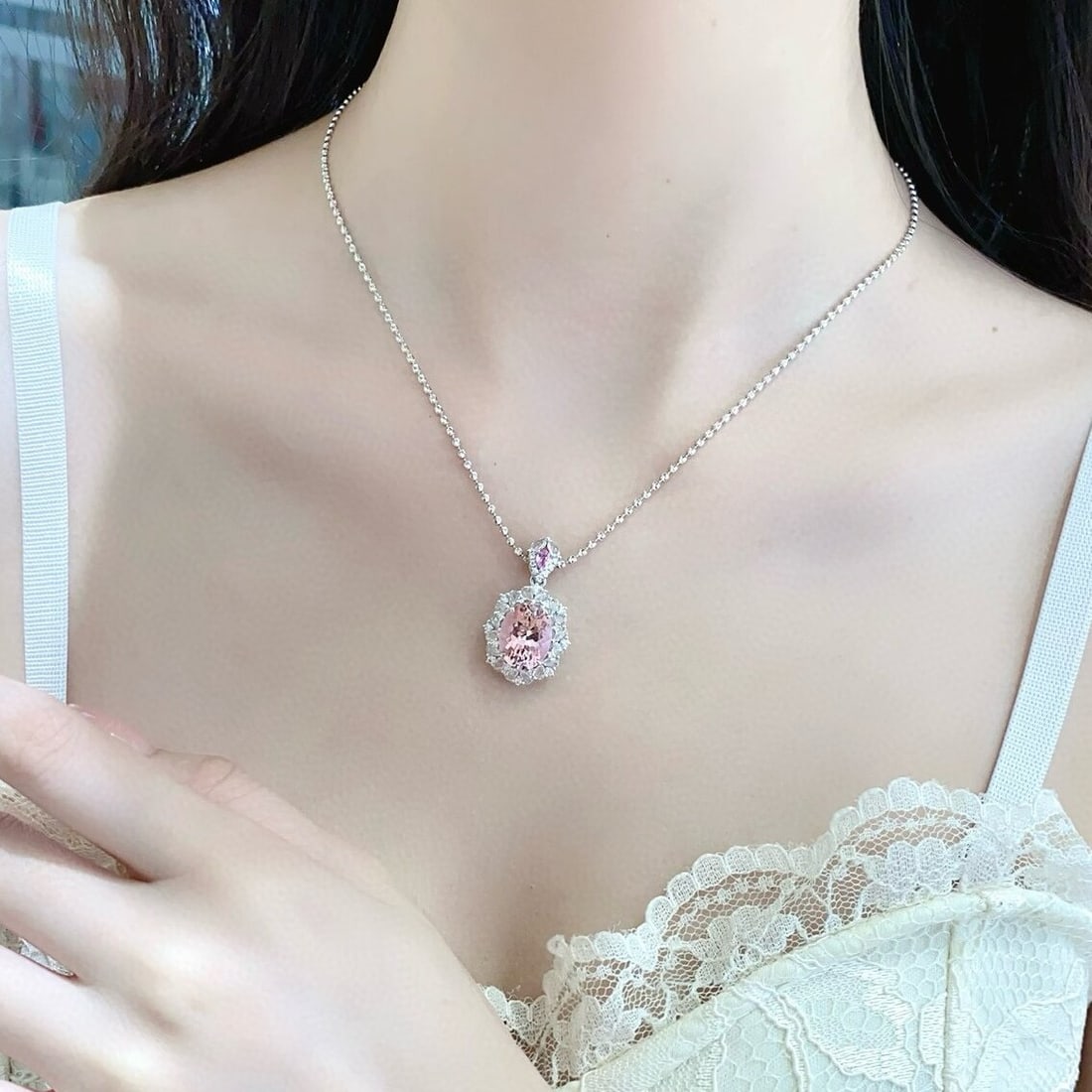 14k Gold 5.36 Ctw Natural Morganite & Sapphire Pendant( Without Chain ) - 2