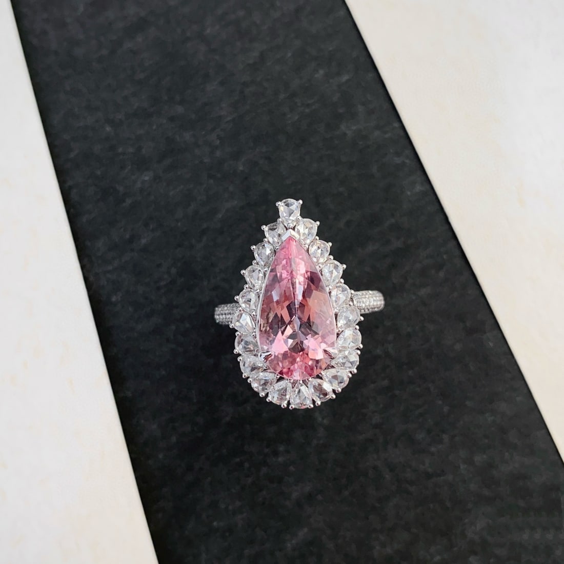 14k Gold 4.7 Ctw Natural Morganite & Diamond Ring/pendant( Without Chain ): Ref:230938429 // gold content:14k gold // ring size:7. 25us // // main gemstone:morganite // shape:pear // carat weight:3. 2ct // color:cherry blossom color // treatment:natural // // adjacent