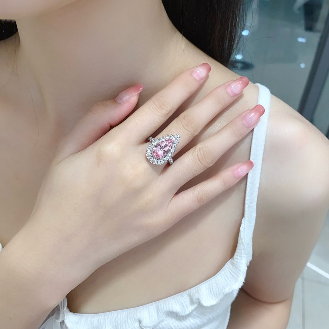 14k Gold 4.7 Ctw Natural Morganite & Diamond Ring/pendant( Without Chain ) - 2