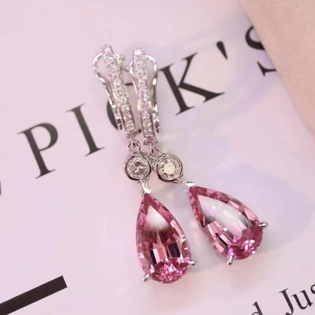 14k Gold 5.57 Ctw Natural Tourmaline & Diamond Earrings - 2