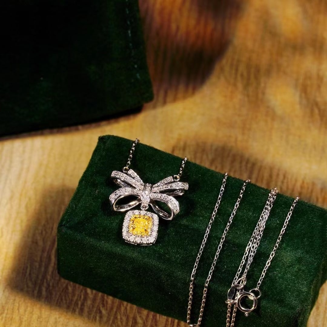 14k Gold 0.58 Ctw Natural Yellow Diamond & Diamond Necklace - 4