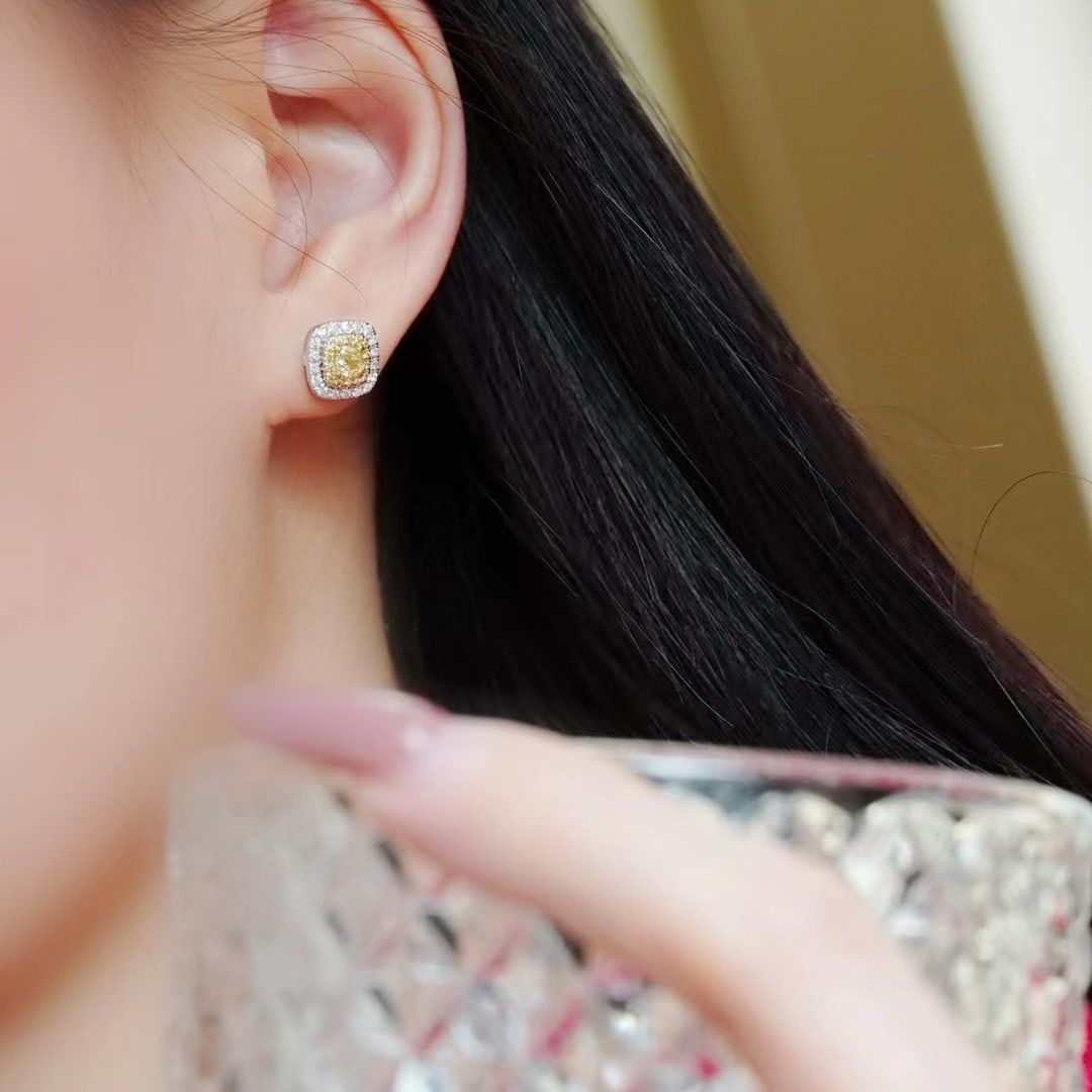 14k Gold 1.0 Ctw Natural Yellow Diamond & Diamond Earrings - 3