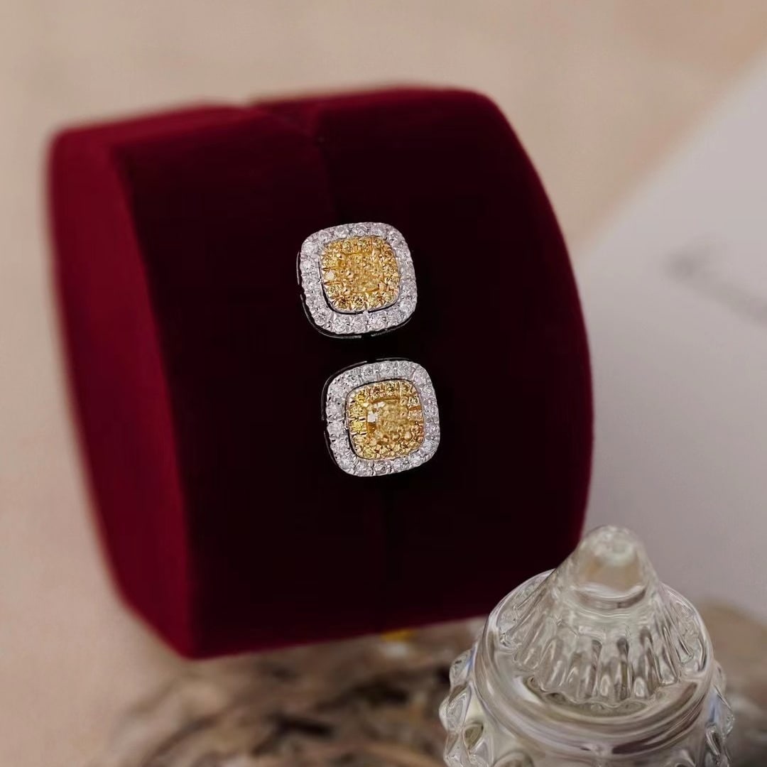 14k Gold 1.0 Ctw Natural Yellow Diamond & Diamond Earrings - 4