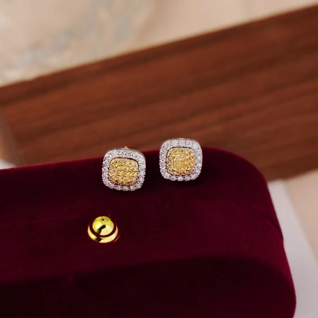 14k Gold 1.0 Ctw Natural Yellow Diamond & Diamond Earrings - 6