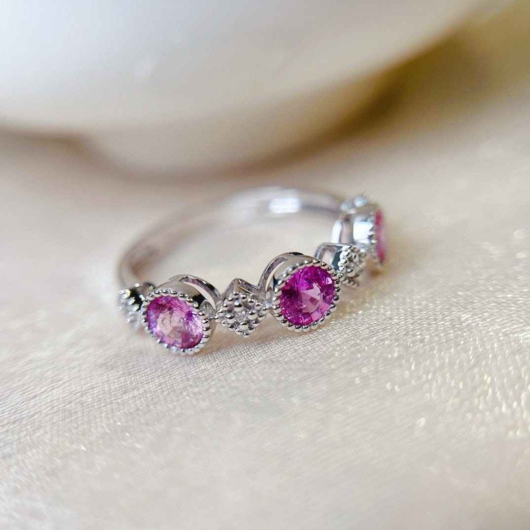 14k Gold 1.10 Ct Natural Padparadscha Sapphire & Diamond Ring - 3