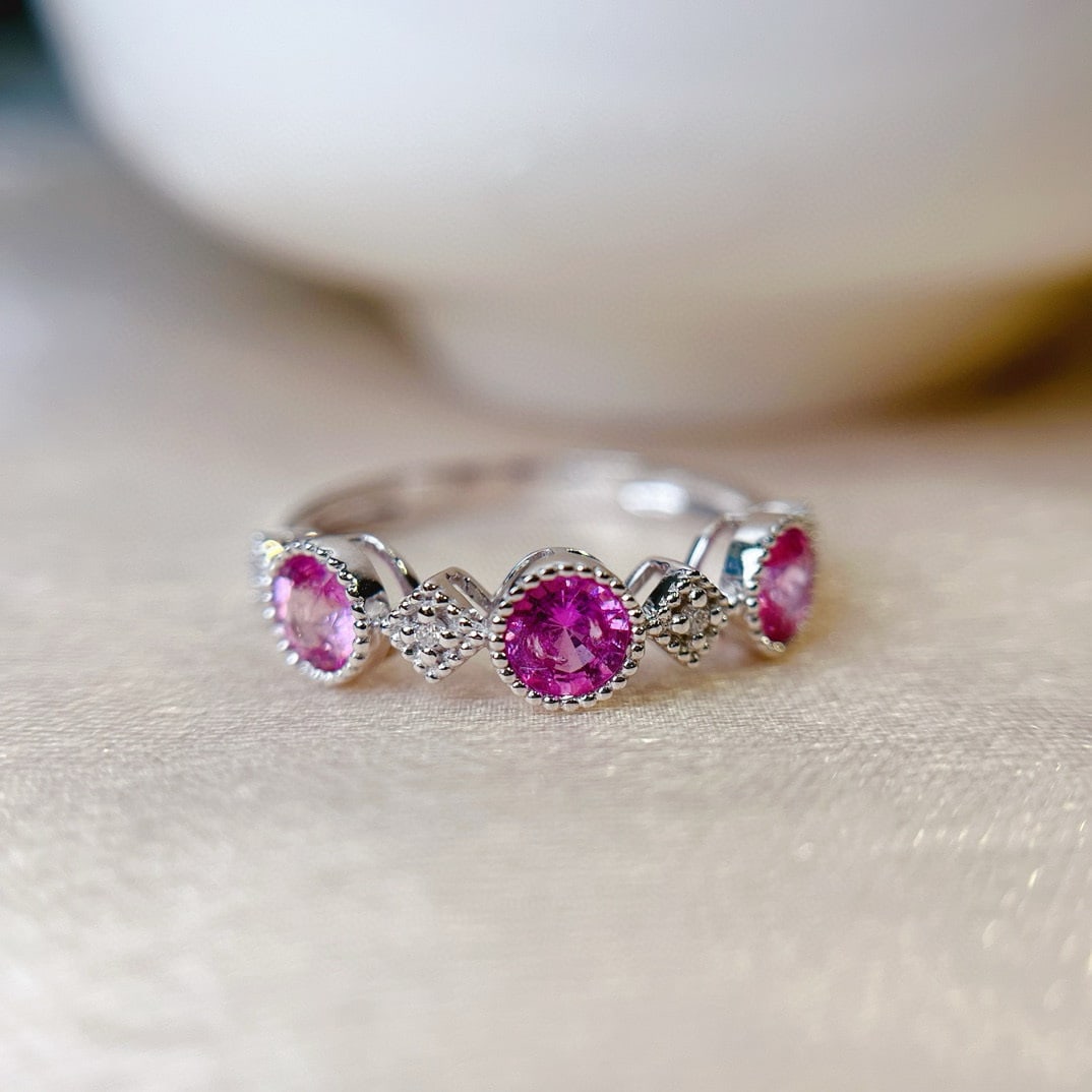 14k Gold 1.10 Ct Natural Padparadscha Sapphire & Diamond Ring - 4