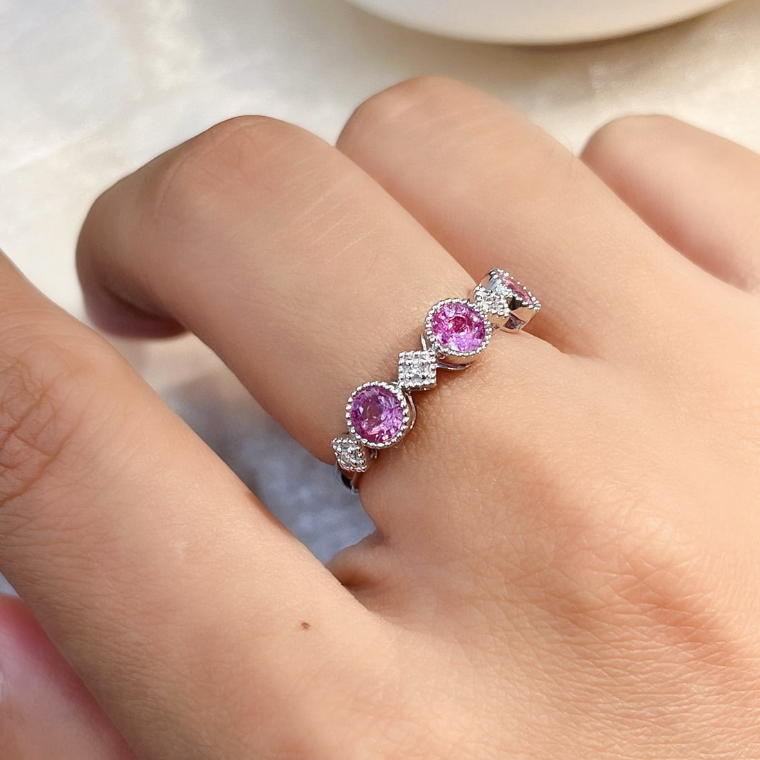 14k Gold 1.10 Ct Natural Padparadscha Sapphire & Diamond Ring - 6