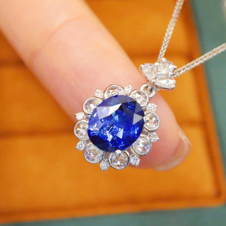 14k Gold 2.55 Ctw Natural Sapphire & Diamond Pendant( Without Chain ) - 3