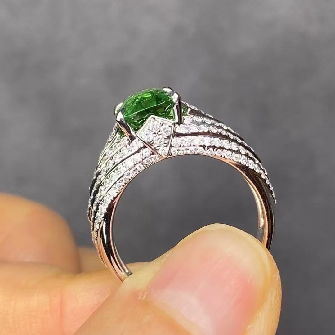14k Gold 3.36 Ctw Natural Tsavorite & Diamond Ring - 3