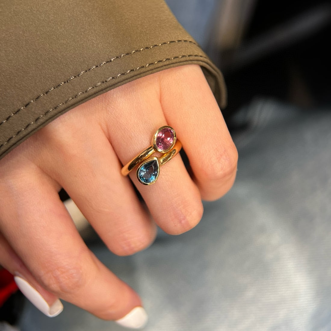 14k Gold 1.81 Ctw Natural Sapphire & Topaz & Toi Et Moi Ring - 3