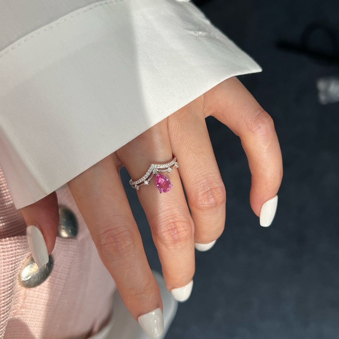 14k Gold 1.16 Ctw Natural Padparadscha Sapphire & Diamond Ring - 4