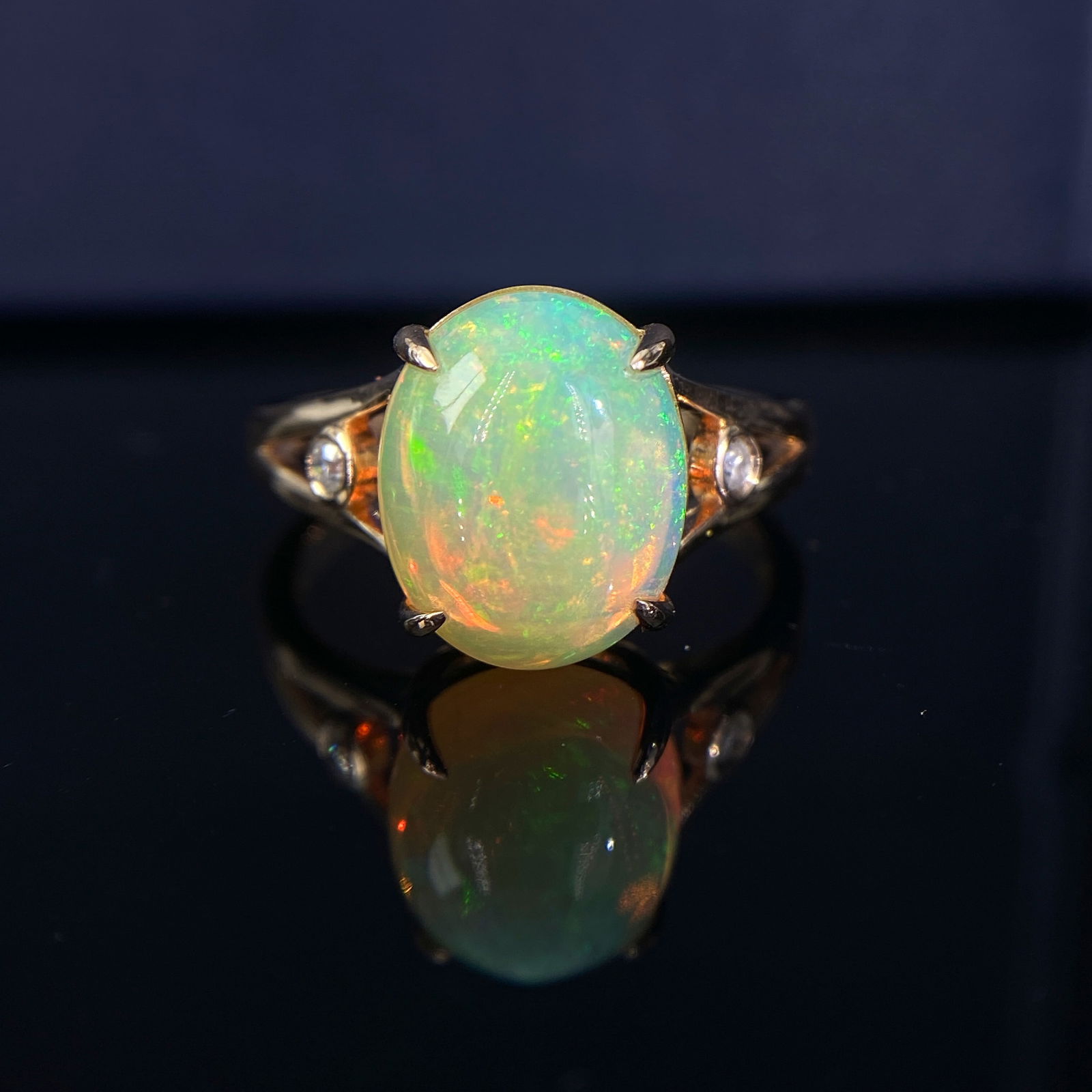 14k Gold 2.89 Ctw Natural Opal & Diamond Ring (1 of 7)