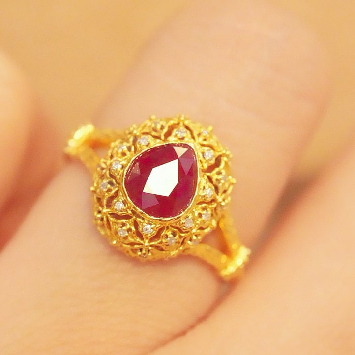 14k Gold 1.21 Ct Natural Ruby & Diamond Ring - 3