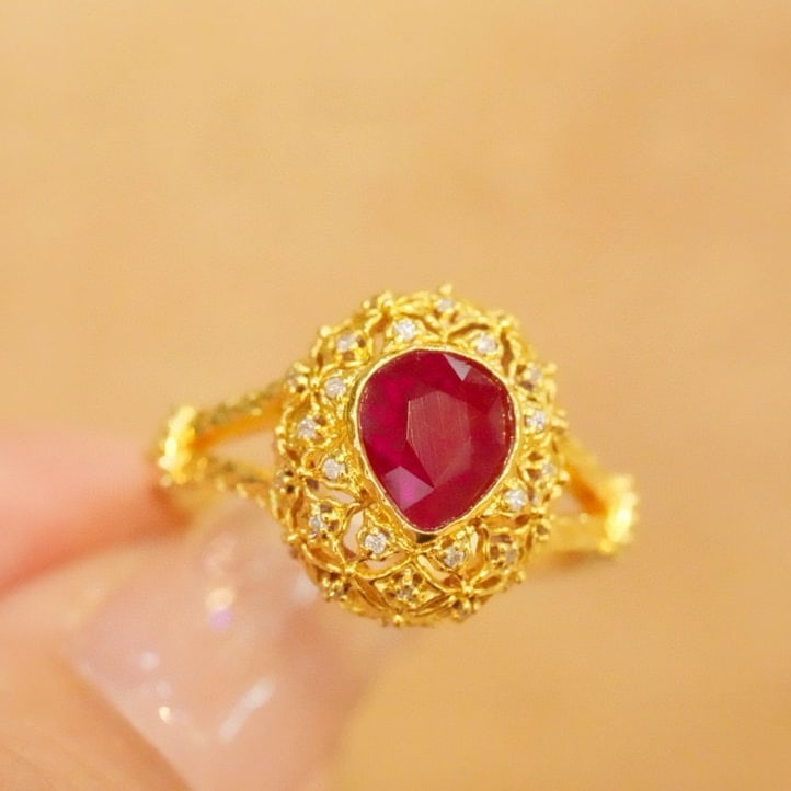 14k Gold 1.21 Ct Natural Ruby & Diamond Ring - 4