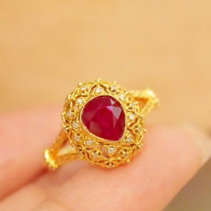 14k Gold 1.21 Ct Natural Ruby & Diamond Ring - 5