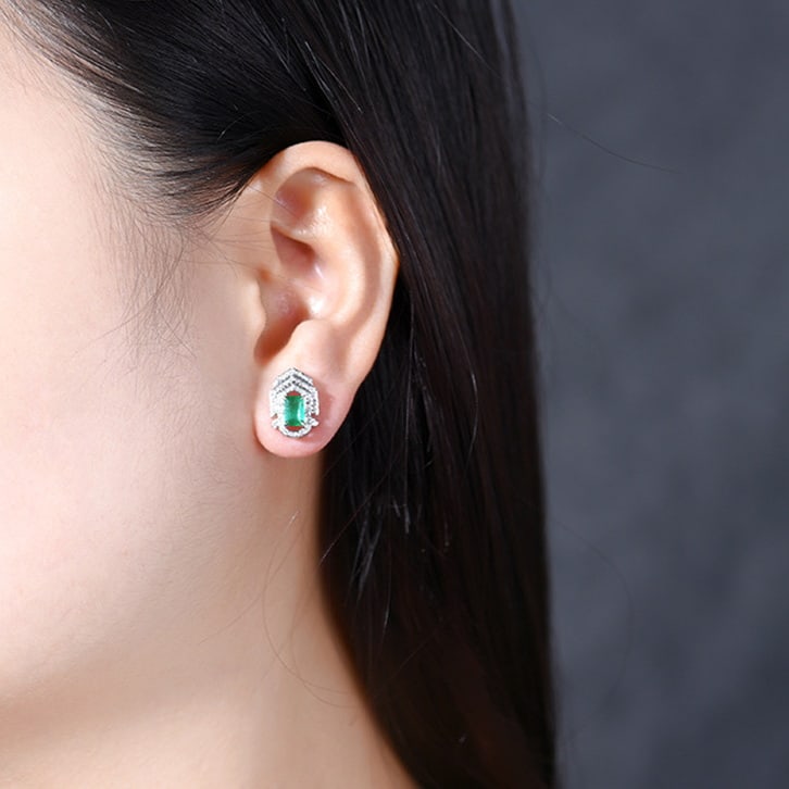 14k Gold 1.2 Ctw Natural Emerald & Diamond Earrings - 6