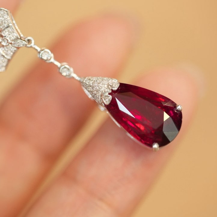 14k Gold 4.12 Ct Natural Tourmaline & Diamond Pendant( Without Chain ): Ref:230977069 // gold content:14k gold // main gemstone:tourmaline // shape:pear // carat weight:4. 12ct // color:rubellite // treatment:natural // // adjacent gemstone 2 : diamond // shape:round