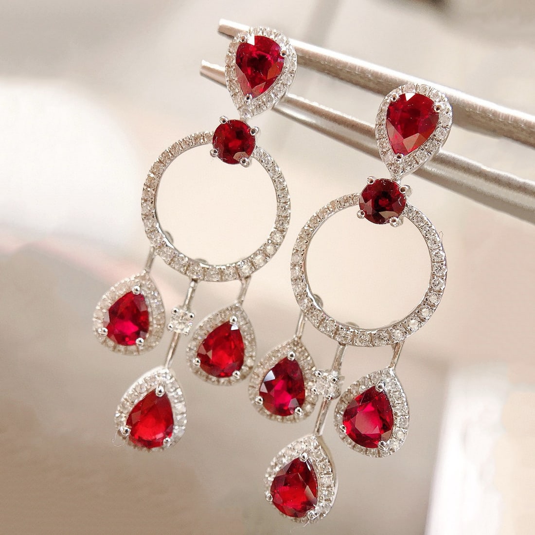 14k Gold 3.45 Ctw Natural Ruby & Diamond Earrings (1 of 7)