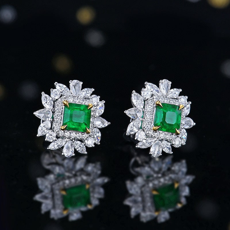 14k Gold 2.20 Ctw Vivid Green Natural Emerald & Diamond Earrings - 3