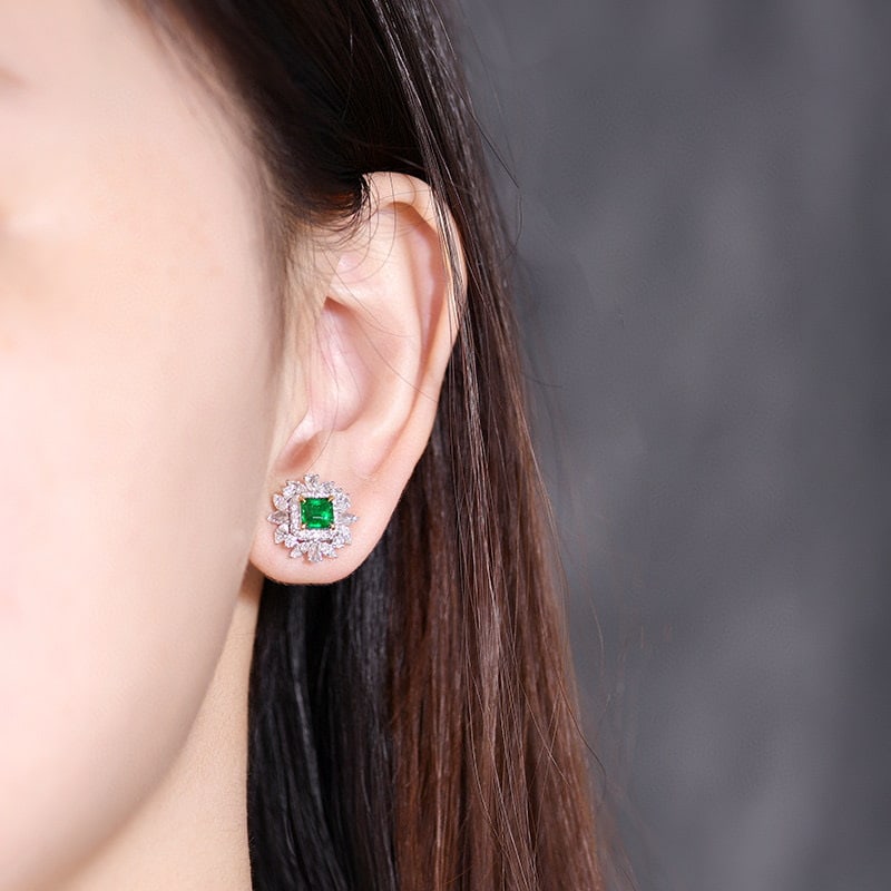 14k Gold 2.20 Ctw Vivid Green Natural Emerald & Diamond Earrings - 5