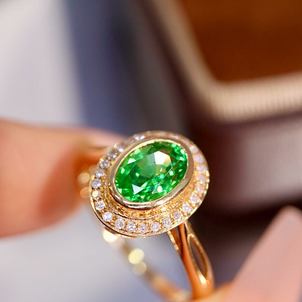 14k Gold 2.08 Ctw Natural Tsavorite & Diamond Ring - 5
