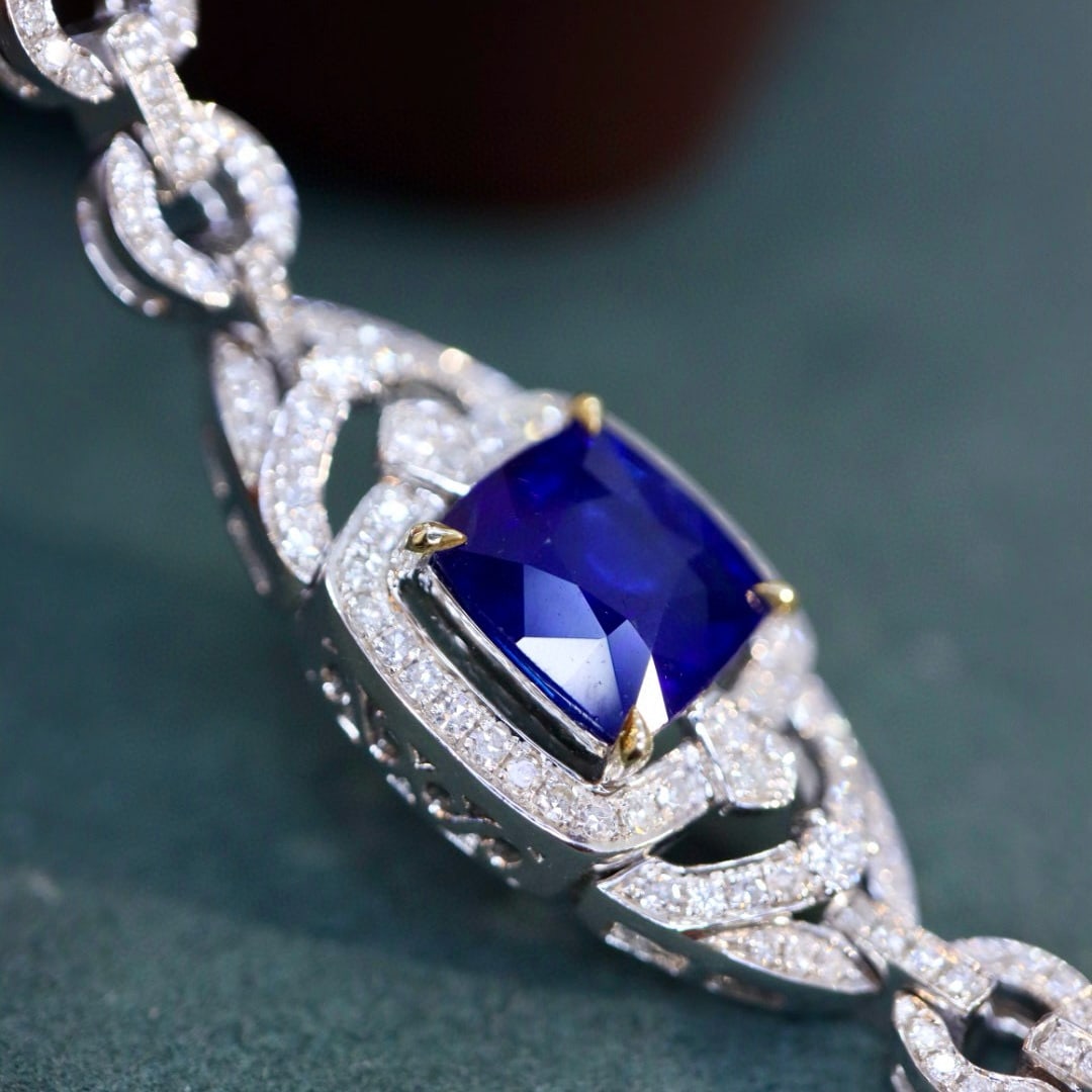 14k Gold 3.16 Ctw Natural Sapphire & Diamond Bracelet - 2