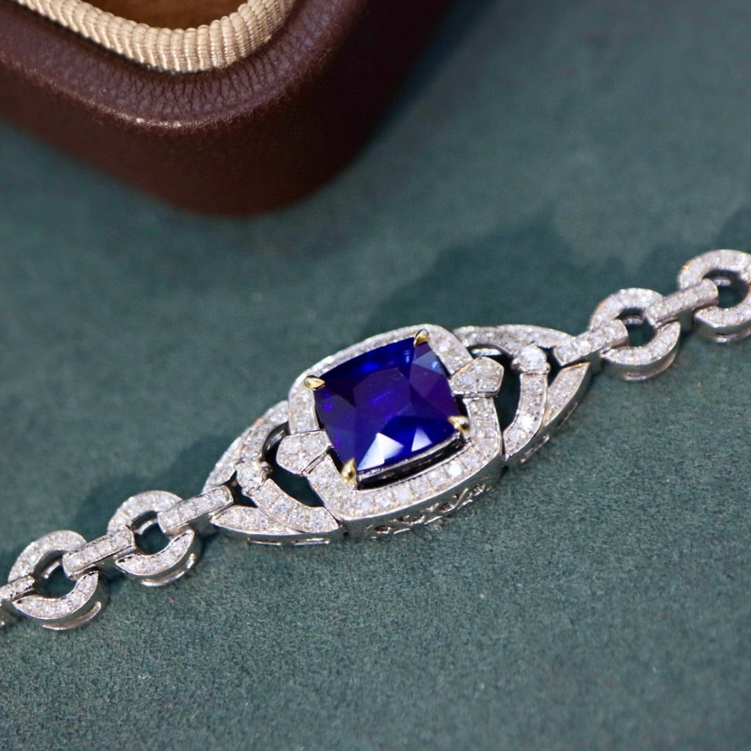 14k Gold 3.16 Ctw Natural Sapphire & Diamond Bracelet - 4