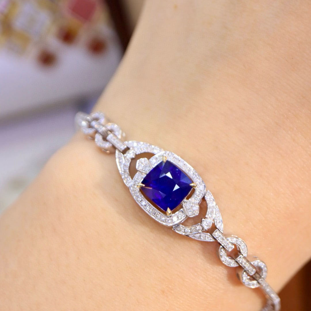 14k Gold 3.16 Ctw Natural Sapphire & Diamond Bracelet - 6