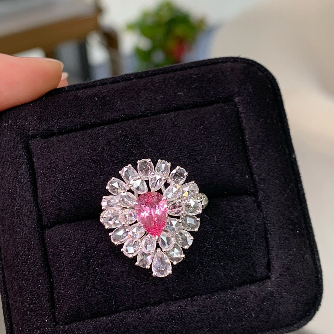 14k Gold 3.84 Ctw Natural Padparadscha Sapphire & Diamond Ring/pendant( Without Chain ): Ref:230977112 // gold content:14k gold // ring size:7. 25us // // main gemstone:padparadscha sapphire // shape:pear // carat weight:1. 23ct // color:pinkish orange // treatment:natural // //