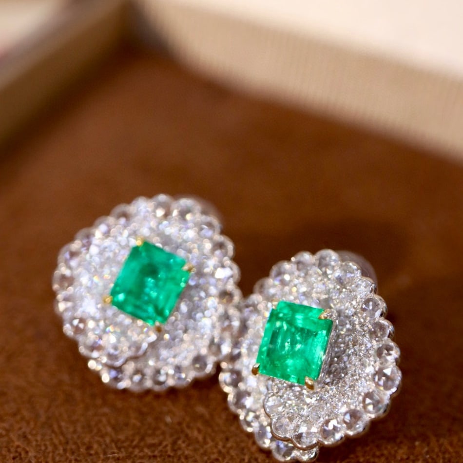 14k Gold 2.67 Ctw Natural Emerald & Diamond Earrings - 2