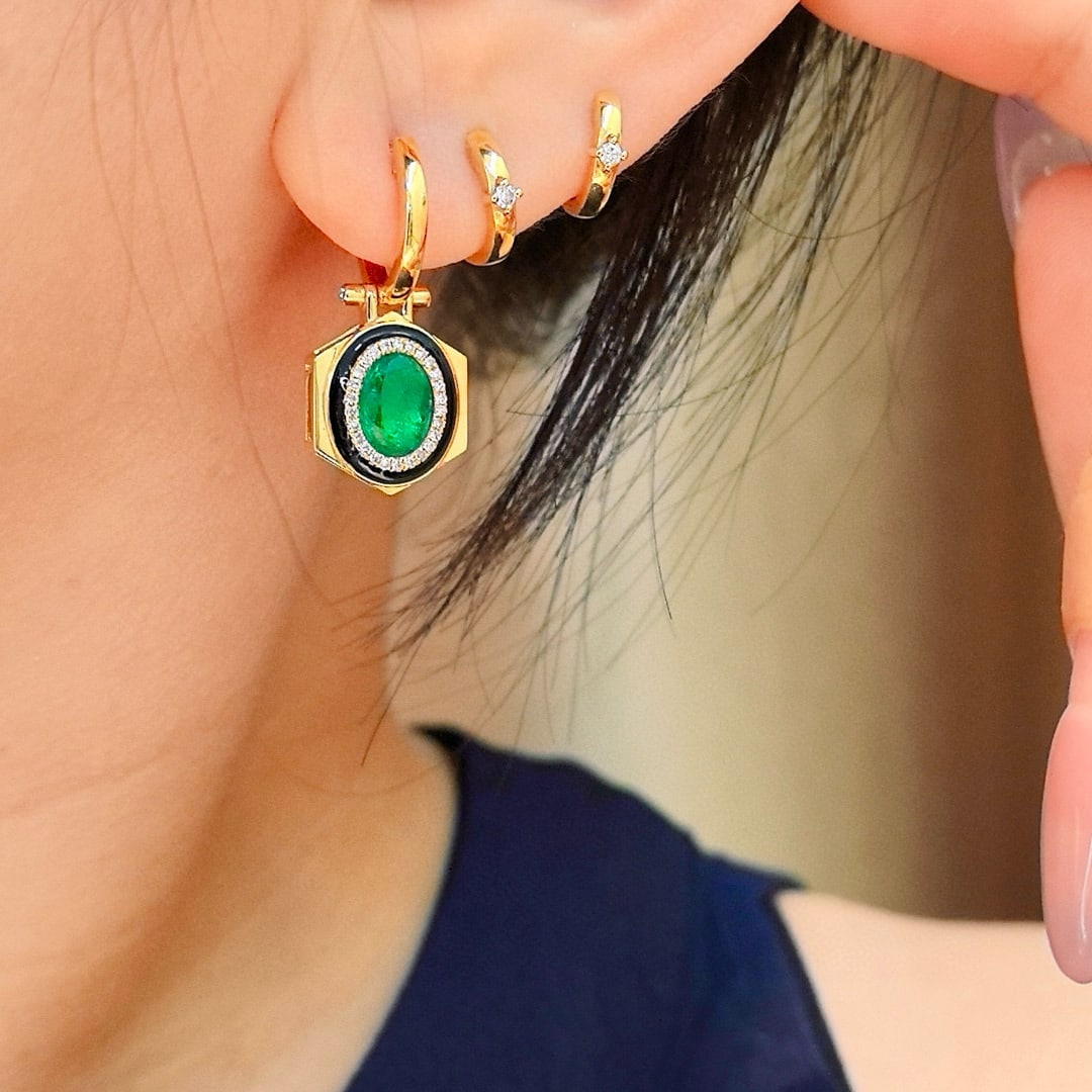 14k Gold 2.23 Ctw Vivid Green Natural Emerald & Diamond Earrings - 2