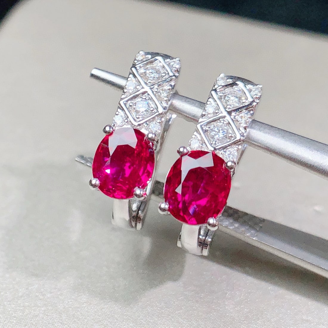 14k Gold 1.54 Ctw Natural Ruby & Diamond Earrings (1 of 8)