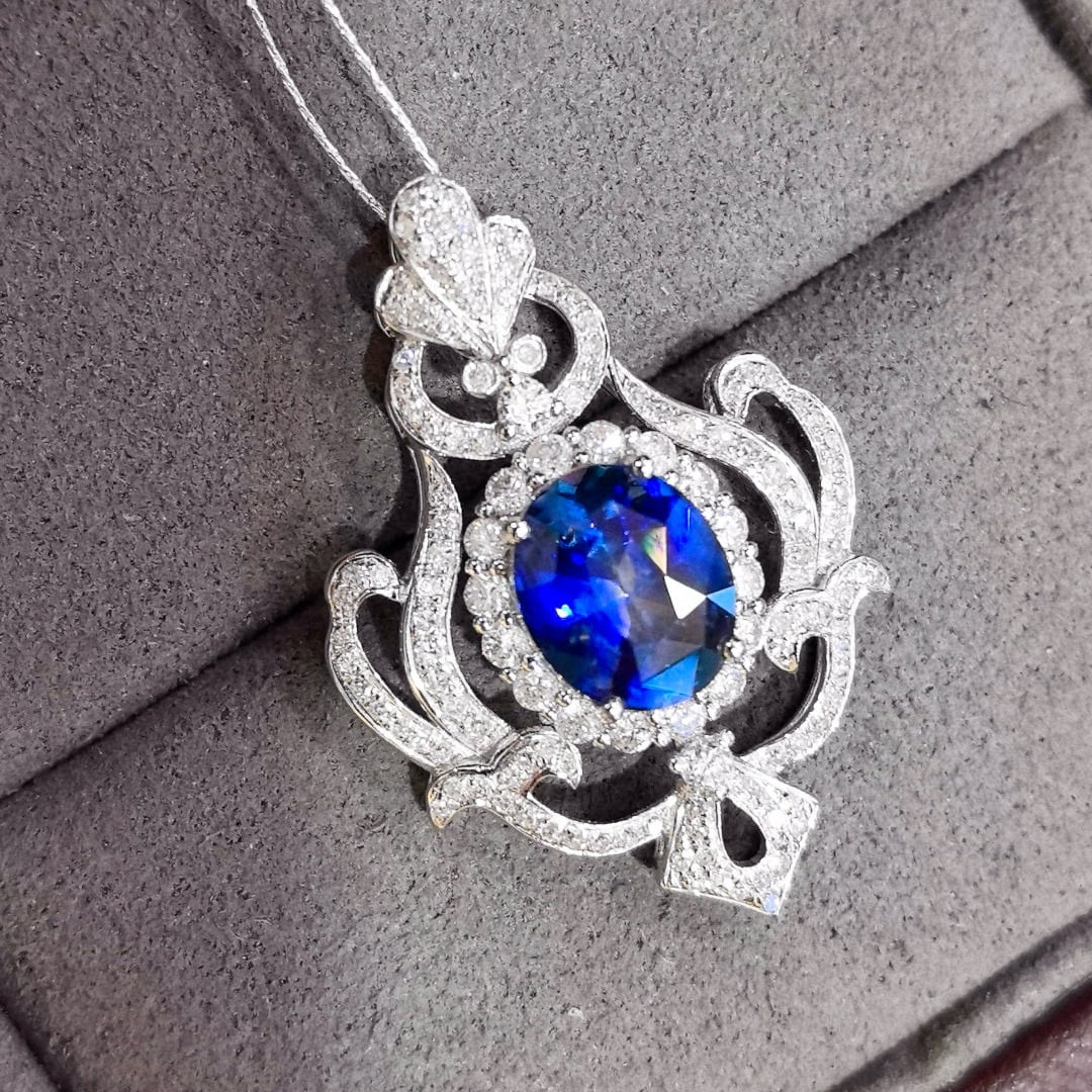 14k Gold 2.94 Ctw Natural Sapphire & Diamond Pendant( Without Chain ) - 3