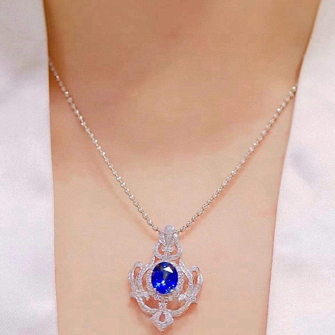 14k Gold 2.94 Ctw Natural Sapphire & Diamond Pendant( Without Chain ) - 4