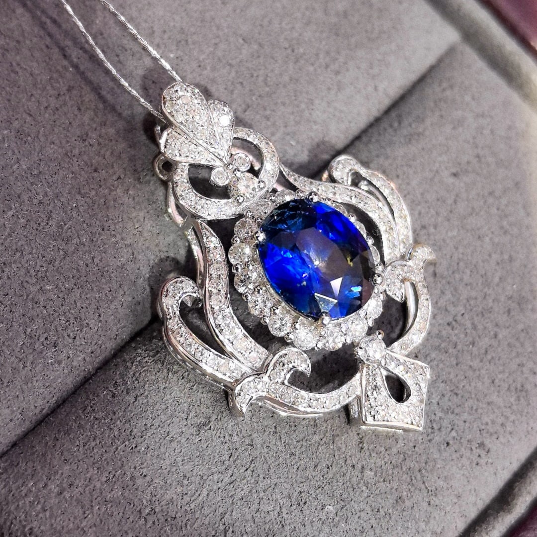 14k Gold 2.94 Ctw Natural Sapphire & Diamond Pendant( Without Chain ) - 5