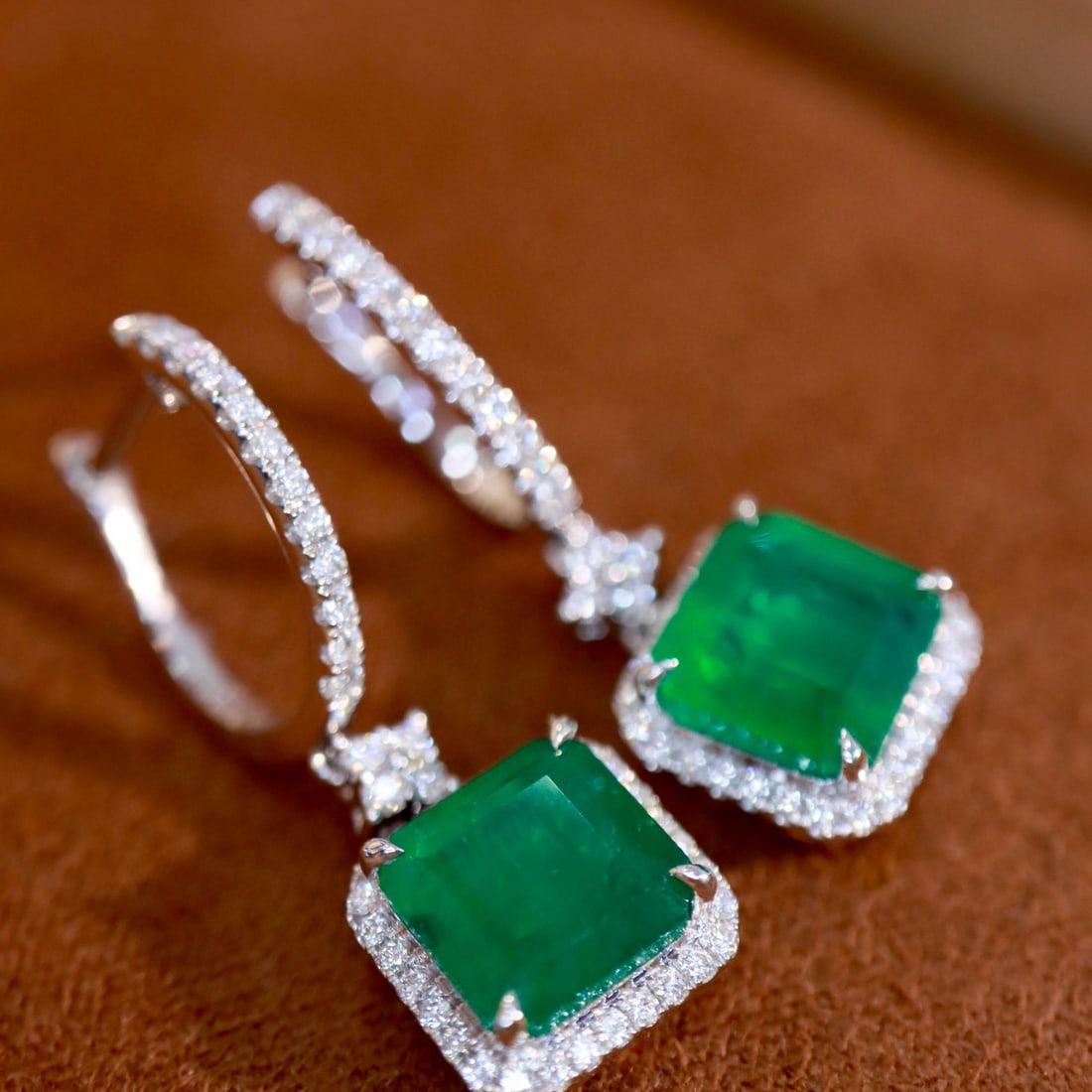 14k Gold 4.35 Ctw Natural Emerald & Diamond Earrings - 2
