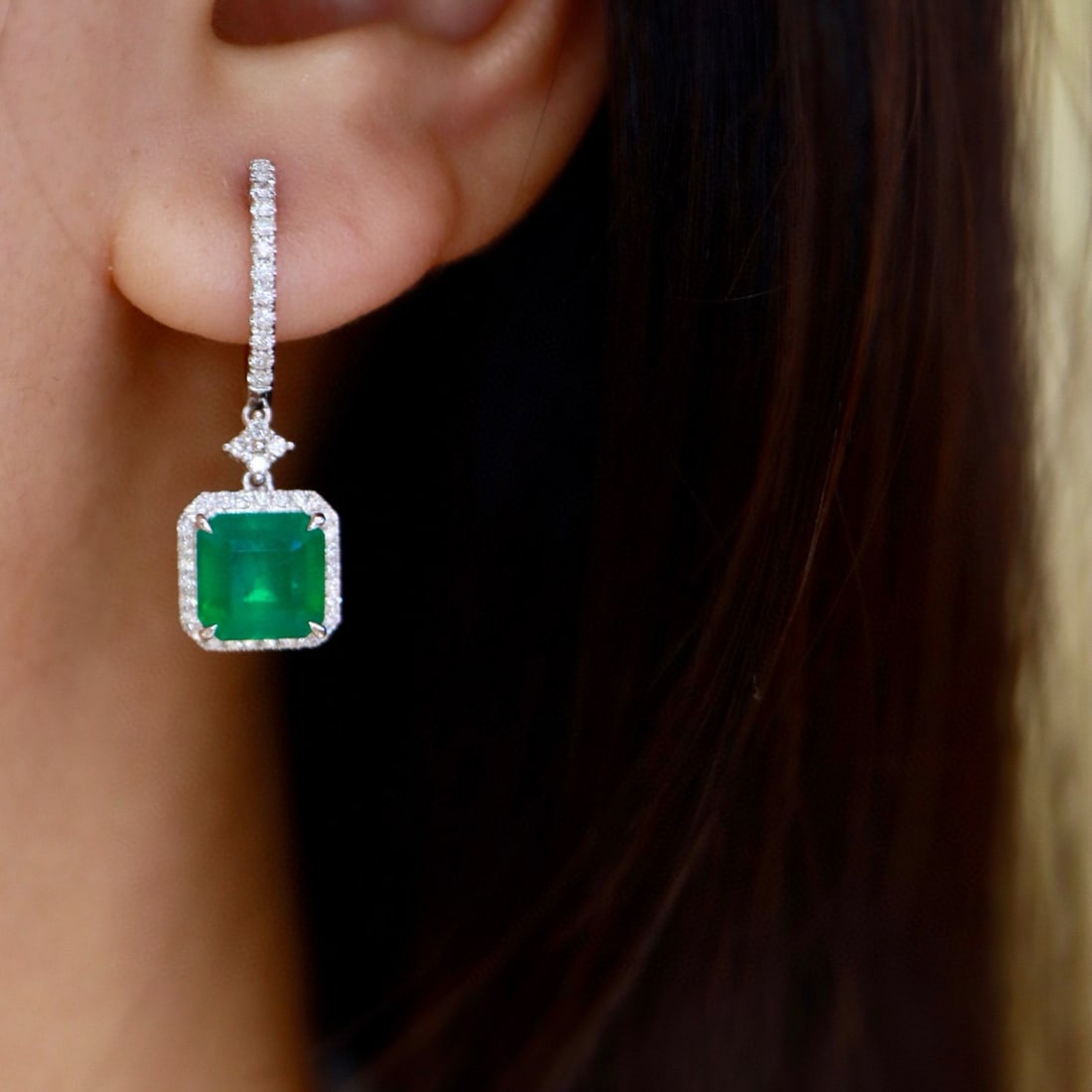 14k Gold 4.35 Ctw Natural Emerald & Diamond Earrings - 4