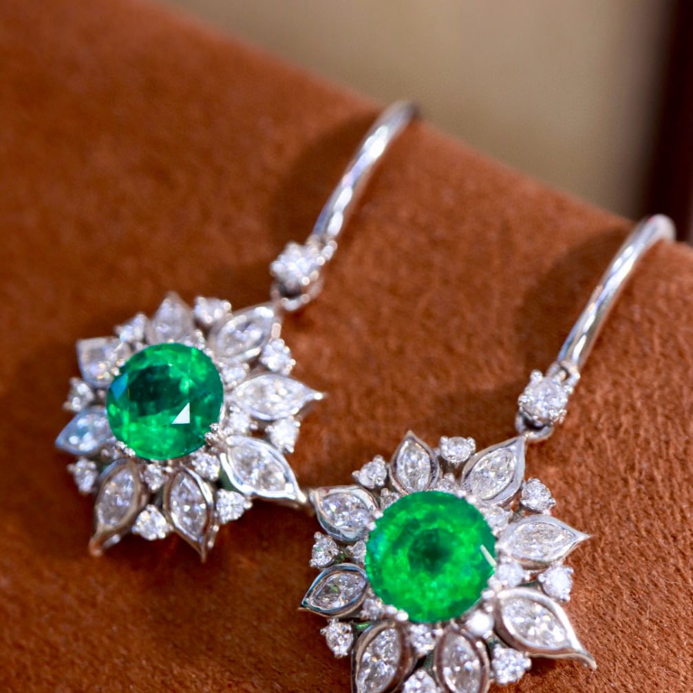 14k Gold 3.04 Ctw Natural Emerald & Diamond Earrings - 2