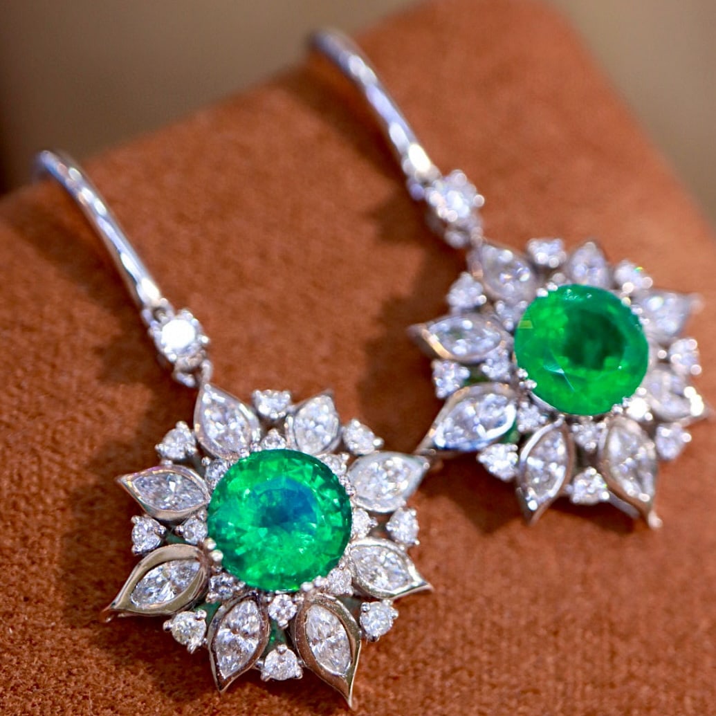 14k Gold 3.04 Ctw Natural Emerald & Diamond Earrings - 3