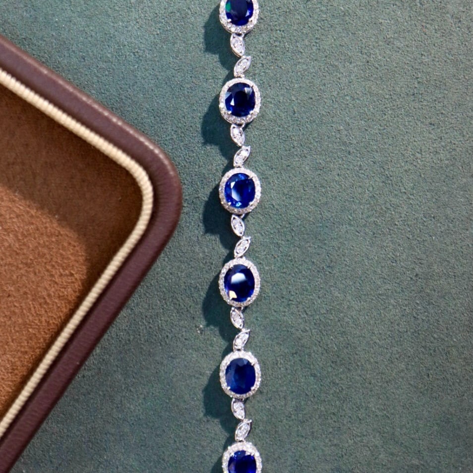 14k Gold 6.3 Ctw Natural Sapphire & Diamond Bracelet - 2