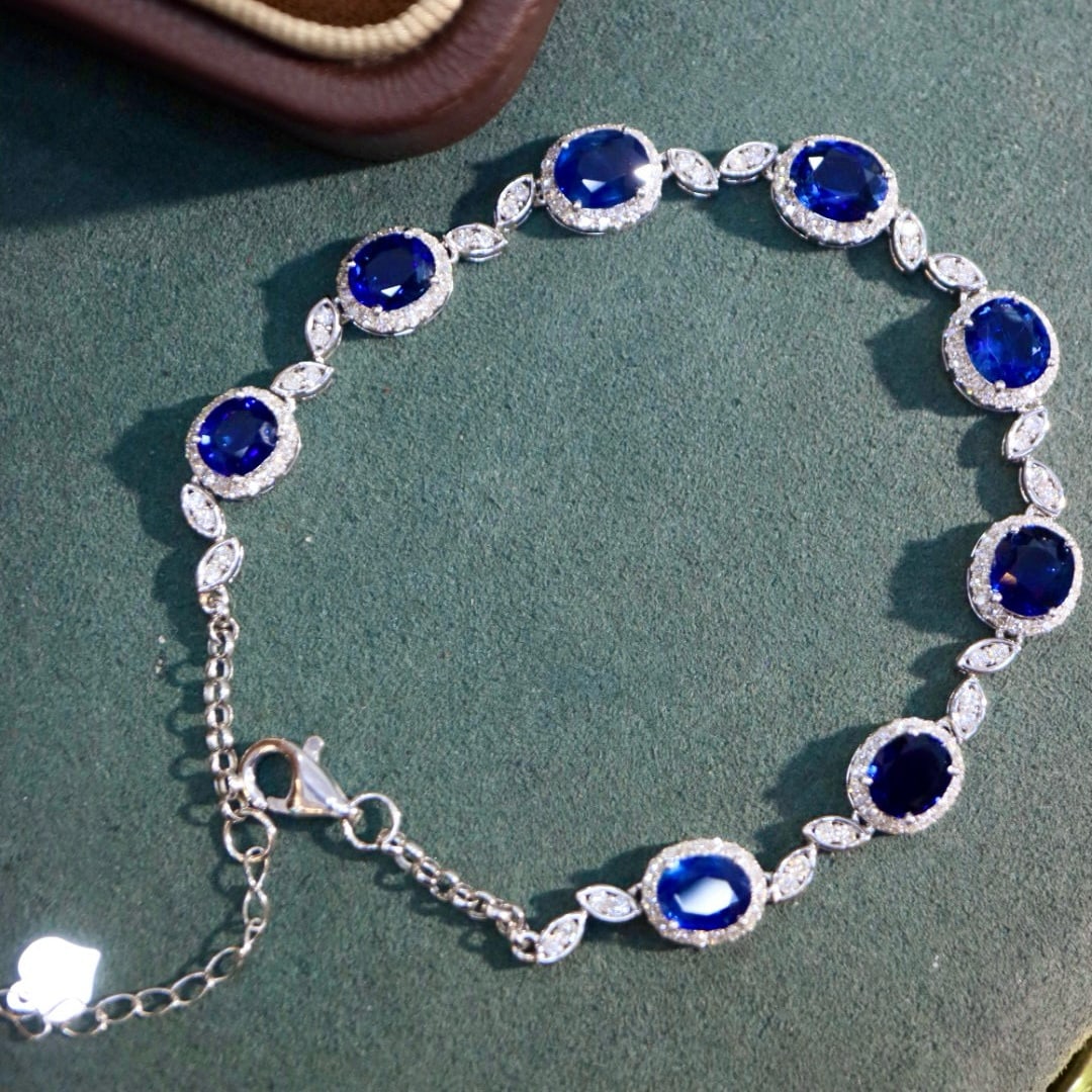 14k Gold 6.3 Ctw Natural Sapphire & Diamond Bracelet - 3