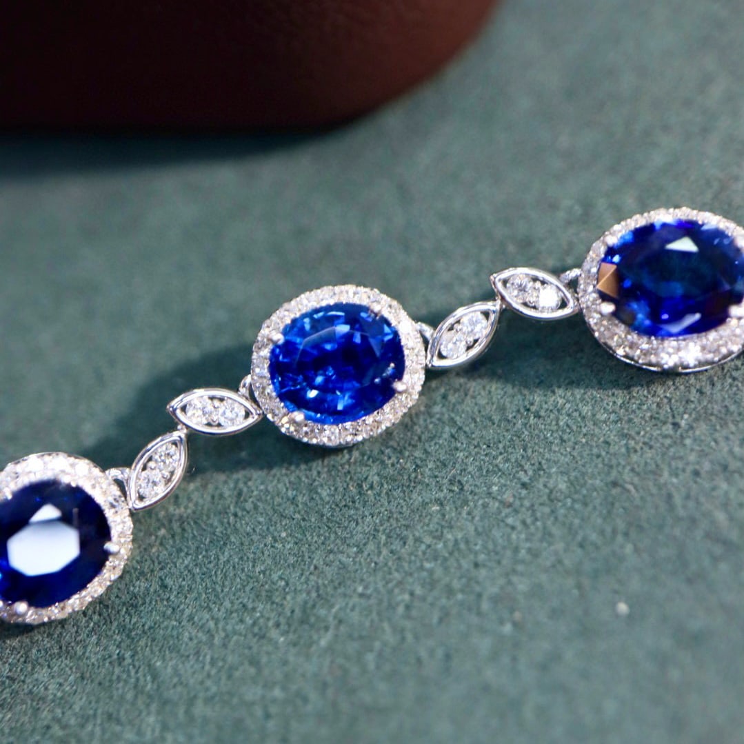 14k Gold 6.3 Ctw Natural Sapphire & Diamond Bracelet - 5