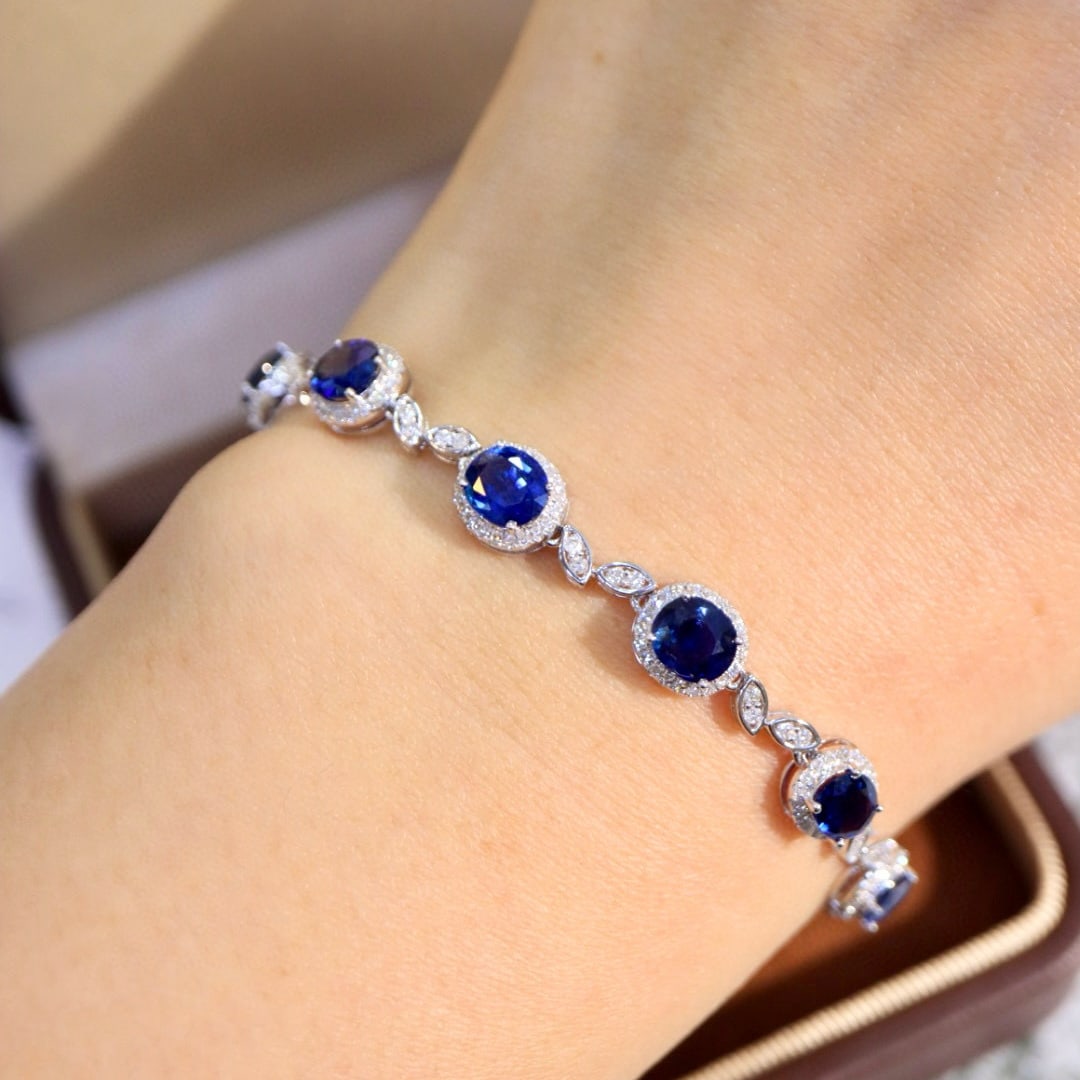 14k Gold 6.3 Ctw Natural Sapphire & Diamond Bracelet - 6