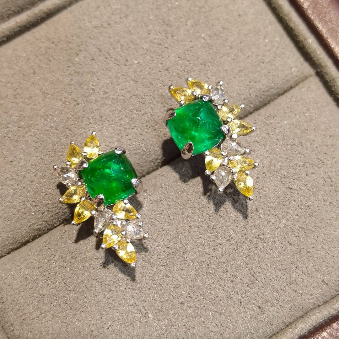 14k Gold 3.24 Ctw Natural Emerald & Diamond Earrings - 3