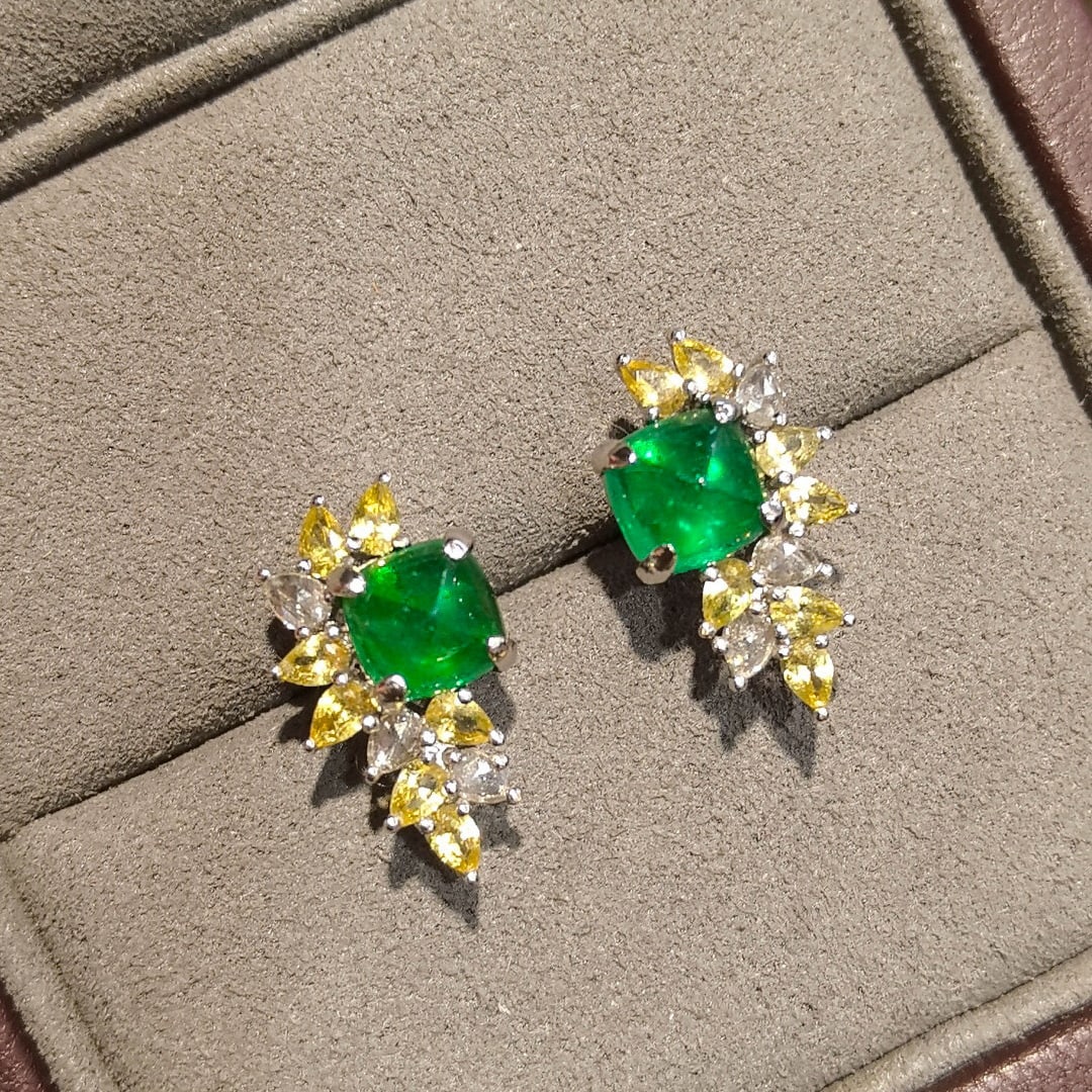 14k Gold 3.24 Ctw Natural Emerald & Diamond Earrings - 4
