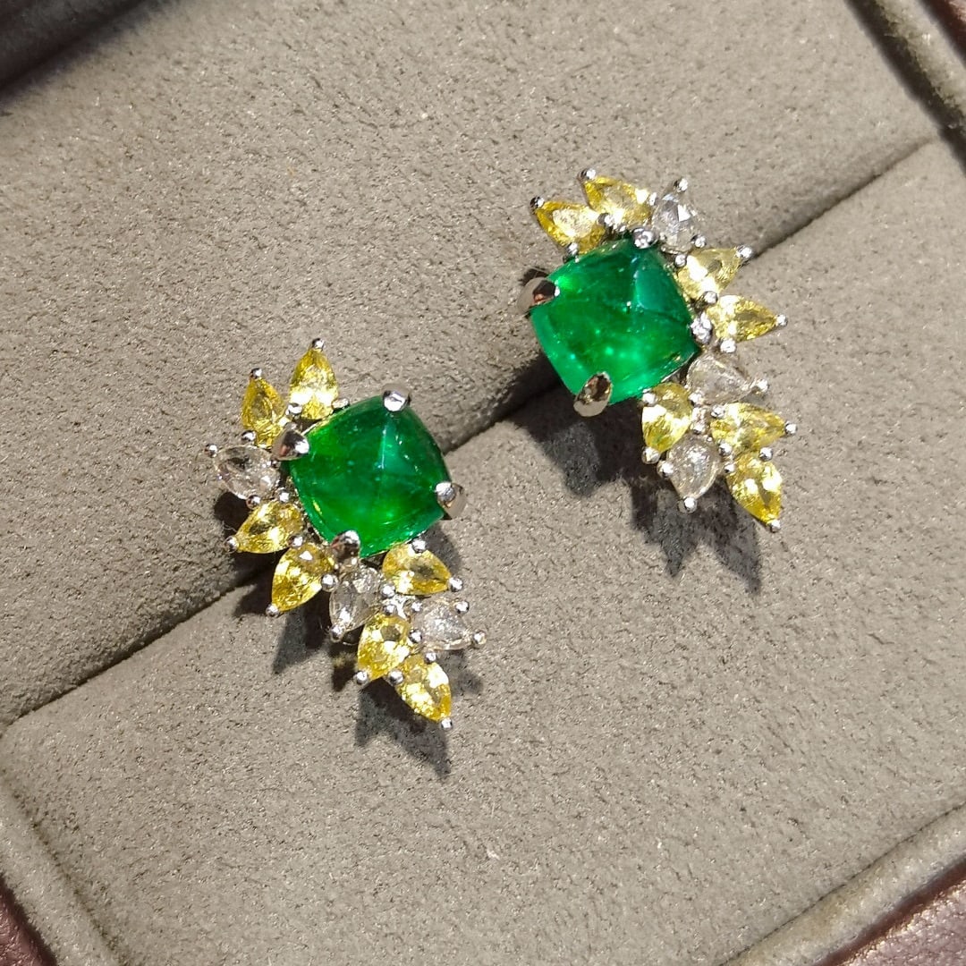 14k Gold 3.24 Ctw Natural Emerald & Diamond Earrings - 5